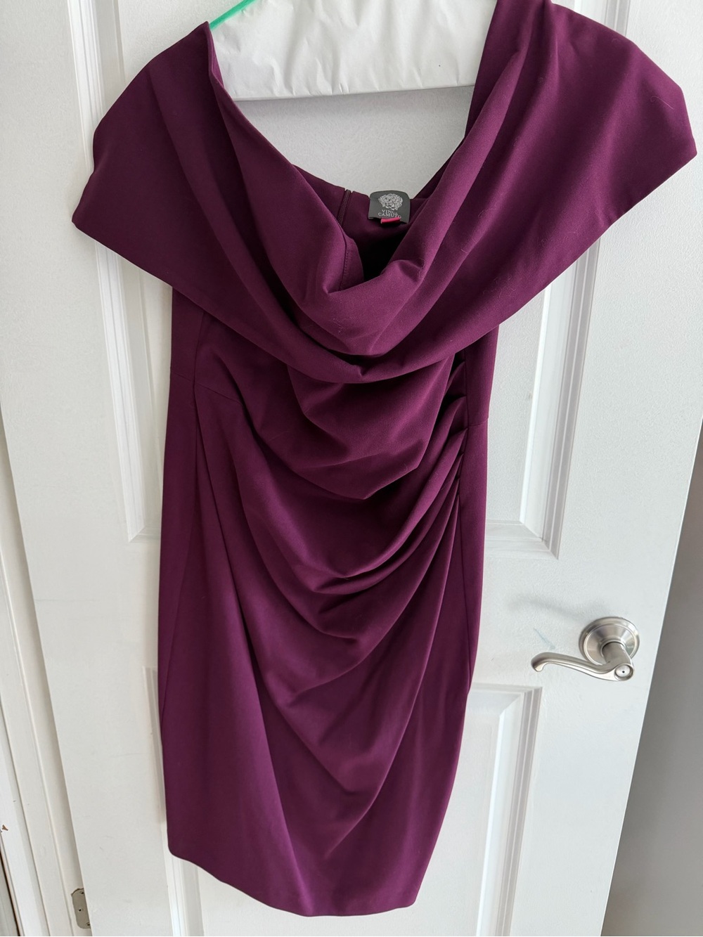 Vince Camuto Draped Off-Shoulder Midi Dress in Plum